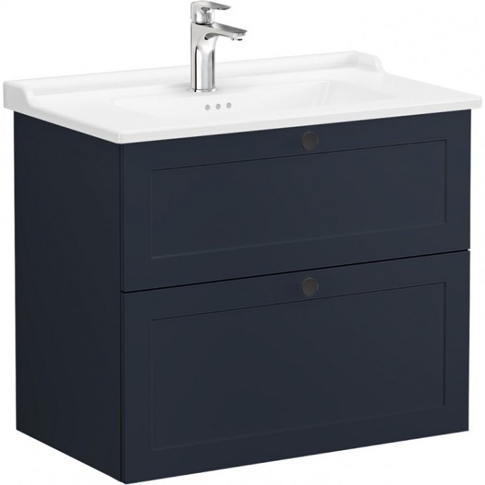 Тумба VITRA ROOT CLASSIC 80 см с классической раковиной 2 ящика матовый темно-синий 68874 Тумба VITRA ROOT CLASSIC 80 см с классической раковиной 2 ящика матовый темно-синий 68874